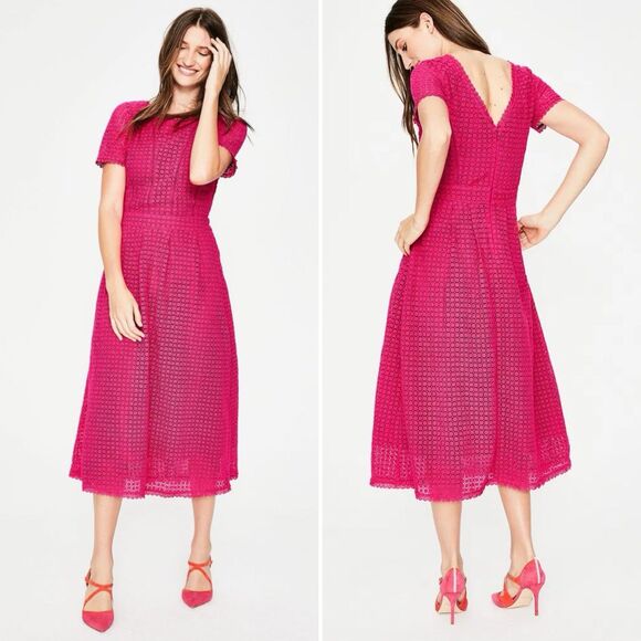 Boden Julieta Eyelet Lace Midi Dress in Bright Carnival Pink A-Line Size 6P - Picture 1 of 9